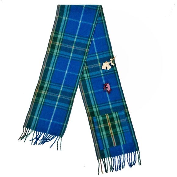 Patrick King Woollen Co Merino Wool Pocket Scarf NWT | Blue Green Tartan Gift - Picture 8 of 16